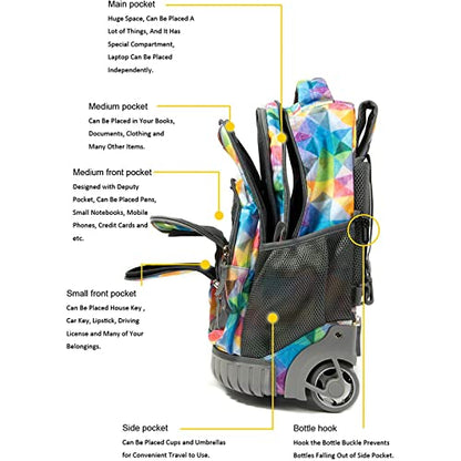 Tilami Rolling Backpack Armor Luggage School Travel Book Laptop 18 Inch Multifunction Wheeled Backpack for Kids and Students - color: Colorful Plaid