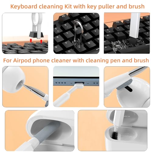 20-in-1 Laptop Phone Screen Earbud Cleaning Kit, Keyboard Cleaner Kit | Keyboard Cleaning Kit with Electronic Cleaning Brush Spray for Airpods Pro,iPad,iPhone Pro,Camera,Computer Cleaning(White) - color: White