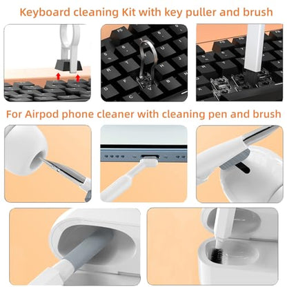 20-in-1 Laptop Phone Screen Earbud Cleaning Kit, Keyboard Cleaner Kit | Keyboard Cleaning Kit with Electronic Cleaning Brush Spray for Airpods Pro,iPad,iPhone Pro,Camera,Computer Cleaning(White) - color: White