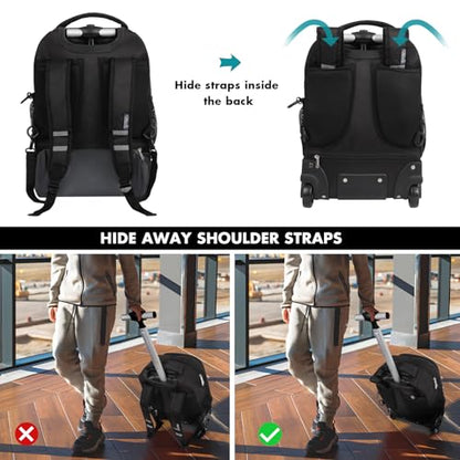 Tilami Kids Rolling Backpack 18 inch Boys and Girls Laptop Backpack, Black - color: Black39