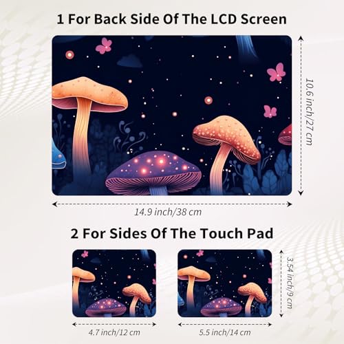 Laptop Skin Sticker 3-Piece Set,Colorful Mushroom | Trim-to-fit 3-piece vinyl set with one 15 x 10.6 in lid skin and two palm-rest decals for many 12-15.6 in laptops - color: Colorful Mushroom