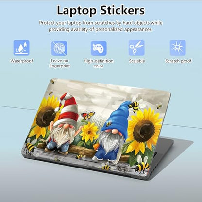 Universal Laptop Skin Sticker with 2 Wrist Pad Skins, Waterproof Scratch Resistant Vinyl Laptop Cover Decal, Cut to Fit for 11–15.6 Inch MacBook HP Dell Lenovo, Sunflower Gnome - color: Sunflower Gnome