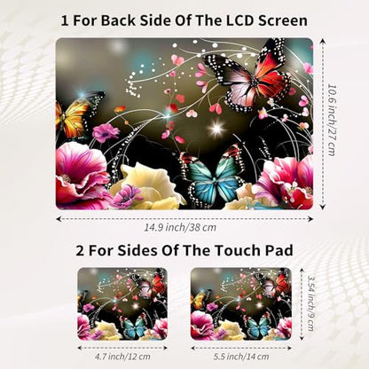 Laptop Skin Sticker 3-Piece Set,Colorful Butterflies | Trim-to-fit 3-piece vinyl set with one 15 x 10.6 in lid skin and two palm-rest decals for many 12-15.6 in laptops - color: Colorful Butterflies