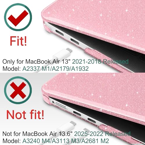 DONGKE for MacBook Air 13 inch Case 2021-2018 Release A2337 M1 A2179 A1932, Bling Plastic Hard Shell Case & Keyboard Cover Only Compatible with MacBook Air 13 inch Retina Fits Touch ID, Sparkly Pink | 2021-2018 Release - color: Sparkly Pink