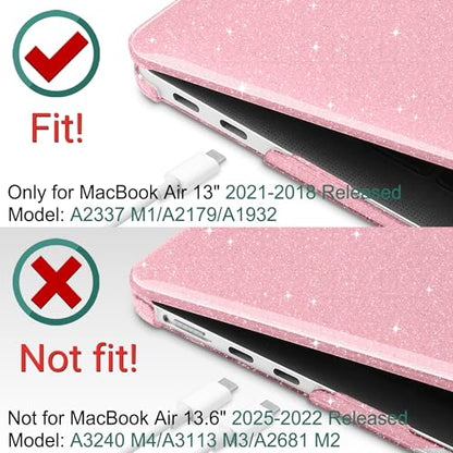 DONGKE for MacBook Air 13 inch Case 2021-2018 Release A2337 M1 A2179 A1932, Bling Plastic Hard Shell Case & Keyboard Cover Only Compatible with MacBook Air 13 inch Retina Fits Touch ID, Sparkly Pink | 2021-2018 Release - color: Sparkly Pink