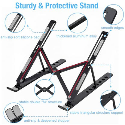 Marte Vanci Laptop Stand for Desk, Portable Computer Riser with 7 Adjustable Angles, Foldable Notebook Holder Ergonomic Ventilated Cooling Aluminum Computer Stand for Laptops Tablets up to 16” Black - color: Black