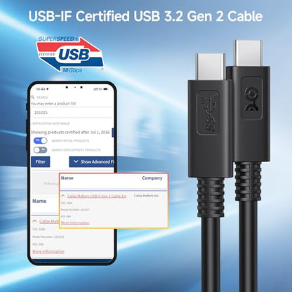Cable Matters [USB-IF Certified] 10Gbps Gen 2 USB C Cable, 3.3ft/1m, Black | [4K@60Hz Video, 100W Charging, 10Gbps Data Transfer] USB C to USB C Gen 2 Cable - color: Black, size: 3.3 Feet