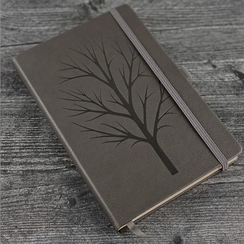 RICCO BELLO Undated Weekly Planner To Do Notebook, Tree, 5.7 x 8.4 Inches | Faux Leather, Hardcover, Pen Holder, Bookmark & Band Closure, Storage Pocket - color: Gray Tree