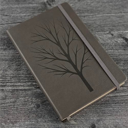 RICCO BELLO Undated Weekly Planner To Do Notebook, Tree, 5.7 x 8.4 Inches | Faux Leather, Hardcover, Pen Holder, Bookmark & Band Closure, Storage Pocket - color: Gray Tree
