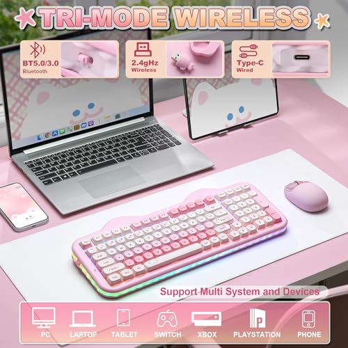 YUNZII C98 Wireless Mechanical Keyboard with Number Pad,99 Key BT5.0/2.4G/USB-C Hot Swap Gasket Mount with PBT MOA Keycaps,Custom RGB,Cute Cake Keyboard for Win/Mac (Pink, Milk V2 Linear Switch) - color: Pink, size: Milk V2 Linear Switch