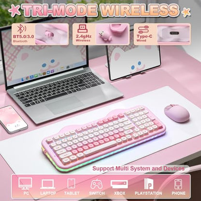 YUNZII C98 Wireless Mechanical Keyboard with Number Pad,99 Key BT5.0/2.4G/USB-C Hot Swap Gasket Mount with PBT MOA Keycaps,Custom RGB,Cute Cake Keyboard for Win/Mac (Pink, Milk V2 Linear Switch) - color: Pink, size: Milk V2 Linear Switch