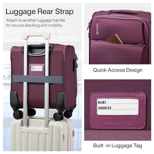 Hanke 16 Inch Underseat Carry On Luggage with Spinner Wheels Airline Approved, Small Rolling Suitcase Softside Underseater Lightweight TSA Travel Roller Suitcase Carry-On Bag(Purple) - color: Purple, size: 16 Inch Underseat