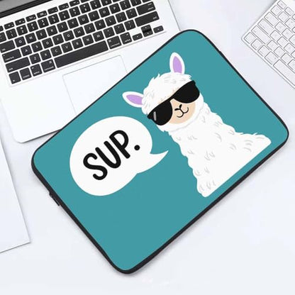 Laptop Sleeve Bag 15.4 15.6 Inch,Funny Llama Cute Alpaca with Black Glasses Sup Green Protective Polyester Computer Cases Laptop Cover Briefcase Bag Tablet Travel Cover - color: LPS-005