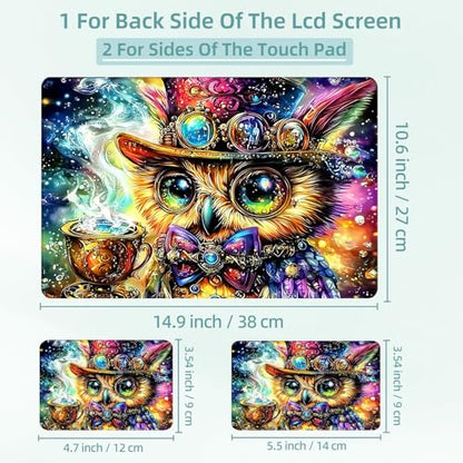 Universal Laptop Skin Decal, 3-Piece Vinyl Protector for 12 13 14 15.6" Notebook, Waterproof Anti-Scratch, Easy Trim & Bubble-Free Finish, Owl Wearing a Top Hat and Holding a Cup - color: Owl Wearing a Top Hat and Holding a Cup