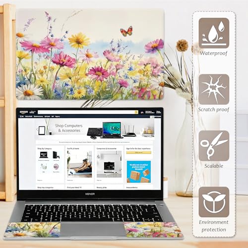 Laptop Skin 12.1-15.6 inch Removable Universal Reusable Laptop Sticker Decal,Waterproof No Residue Vinyl Cover,Scratch-Resistant Cuttable Full Wrap Sticker for Notebook, Wildflower Daisy Butterfly - color: Wildflower Daisy Butterfly