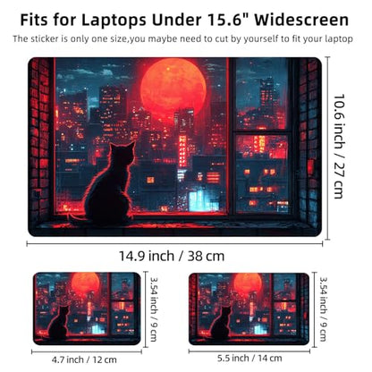 Aesthetic Laptop Skin Cover,12-15.6 Inch Universal Vinyl Sticker Decal,Waterproof Scratch-Resistant Notebook Wrap,Removable Residue-Free Protector,Red Moon City Cat - color: Red Moon City Cat