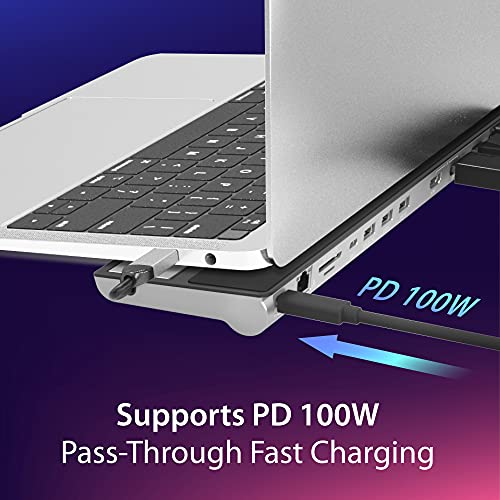 j5create USB C Docking Station- Supports up to 3 Display Simultaneously | HDMI, DisplayPort, VGA, 100W PD Fast Charging, Gigabit Ethernet | Comes with Type C Cable Compartment (JCD543)