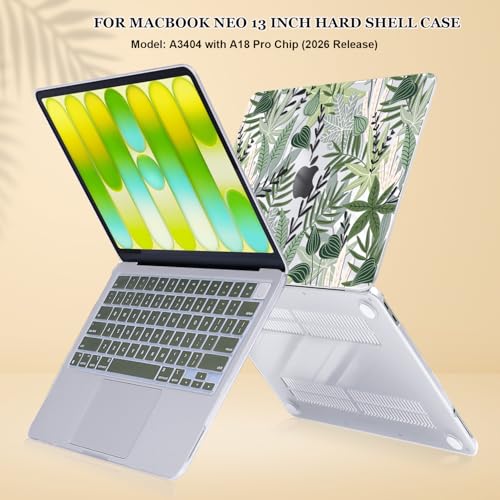 Compatible with MacBook Neo 13 inch Case 2026 Model A3404 Cover, Ultra-Thin Pattern Plastic Hard Shell Case Keyboard Cover Screen Protector Dust Plug, Tropical Green Leaves - color: Tropical Green Leaves