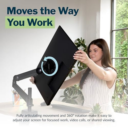Vari Single Monitor Arm Series 2 – VESA Compatible Monitor Mount for Screens 27” & 19.8 lbs – Adjustable Arm with 360° Rotation, Cable Management & Ergonomic Height Adjustment – Black - size: Single-Monitor Arm