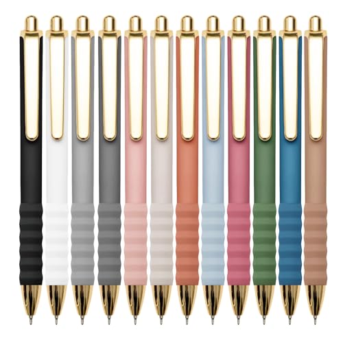 Linbsunne Ballpoint Pens Black Medium Point 1mm Pen with Super Soft Grip Ball Point Pen for Men Women Retractable Pens (Style2, 12-Count) - color: Black Style2 12-Count