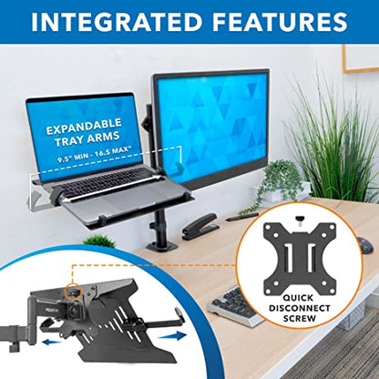 Mount-It! Laptop Pole Mount Tray | Full Motion Laptop Mount Fits Up to 15.6 Laptops | Universal Adjustable Steel Notebook Stand for Add On to Monitor Mounts