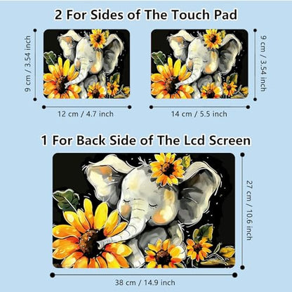 Universal Laptop Skin Sticker with 2 Wrist Pad Skins, Waterproof Scratch Resistant Vinyl Laptop Cover Decal, Cut to Fit for 11–15.6 Inch MacBook HP Dell Lenovo, Elephant Sunflower - color: Elephant Sunflower