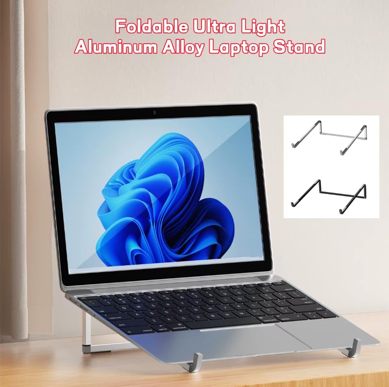 Laptop Stand Foldable Metal Aluminum Computer Triangle Stand Suitable for MacBook Laptop Support Base,Silver - color: Silver