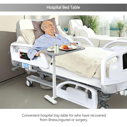 BeGyoku Overbed Table,Over The Bed Table with Hidden Wheels&Cup Holder,Adjustable Bedside Table and Rolling Table Tray&Laptop Cart,Hospital Table Over Bed for Home Use(Gray) - color: Grey
