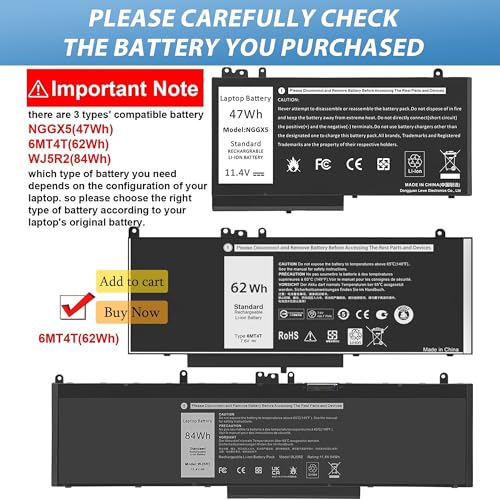 Latitude E5470 E5570 Battery 6MT4T Battery Replacement for Dell Latitude 14 5470 E5470 15 5570 E5570 Precision 15 3510 M3510 Series Notebook 7V69Y TXF9M 79VRK HK6DV 07V69Y（7.6V 62WH） - style: 6MT4T