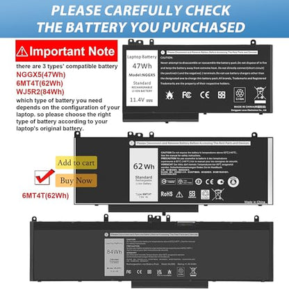 Latitude E5470 E5570 Battery 6MT4T Battery Replacement for Dell Latitude 14 5470 E5470 15 5570 E5570 Precision 15 3510 M3510 Series Notebook 7V69Y TXF9M 79VRK HK6DV 07V69Y（7.6V 62WH） - style: 6MT4T