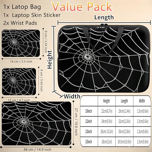 10 inch Laptop Sleeve with Laptop Skin Sticker Set – Slim Protective Case with Smooth Zipper, Lightweight Tablet & Notebook Sleeve for Travel & Daily Carry, Spider Web - color: Spider Web, size: 10 inch