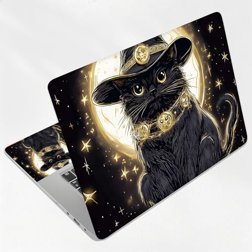 Black Cat with Moon Magic Universal Laptop Skin Sticker 3PCS, Protective Decal Trim-to-Fit 11.6" 13.3" 14" 15.6" Laptop Vinyl Cover, Removable Anti-Scratch Computer Decal Protector - color: Black Cat with Moon Magic