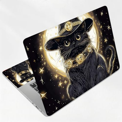 Black Cat with Moon Magic Universal Laptop Skin Sticker 3PCS, Protective Decal Trim-to-Fit 11.6" 13.3" 14" 15.6" Laptop Vinyl Cover, Removable Anti-Scratch Computer Decal Protector - color: Black Cat with Moon Magic