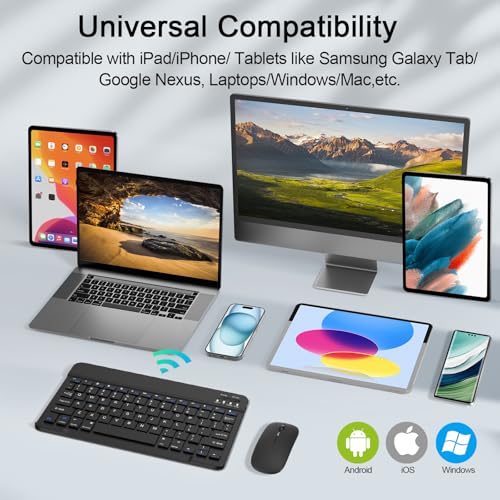 Wireless Keyboard and Mouse Combo, Rechargeable Bluetooth Keyboard & Mouse with 2.4 GHz Wireless USB Receiver, Compatible with iPad, Smartphone, PC, Laptop, Windows/iOS/Android, Black - color: Black