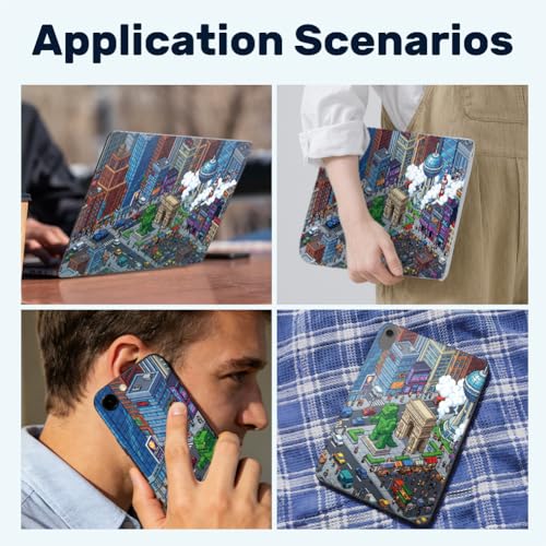 3Pcs Pixel Art Laptop Skin Sticker Tokyo Universal Removable Vinyl Stickers Fits for 12.1 13 14 15.6 16 Inch Waterproof Notebook Decal Cover Gift - color: blue and purple