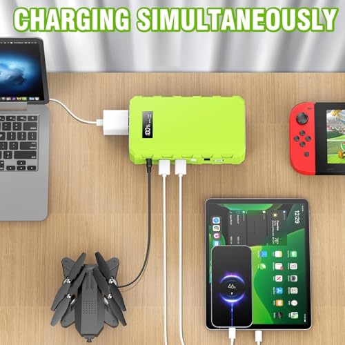 Powkey 24000mAh Portable Power Station with Panels Included 30W | Powkey 86Wh Solar Generator with AC Outlet 120V, Lithium Battery Rechargeable Powered Bank with 65W AC Outlet for Emergency - color: Green+black