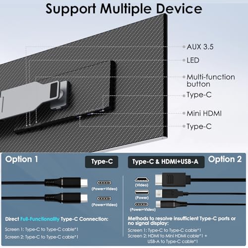 Redalf 15.6" FHD IPS Triple Portable Monitor for Laptop, Fits Laptops | Ultra-Thin Zero Frame, Compatible with Mac, Windows, Chrome, Plug and Play, Detachable Laptop Screen Extender - color: Grey
