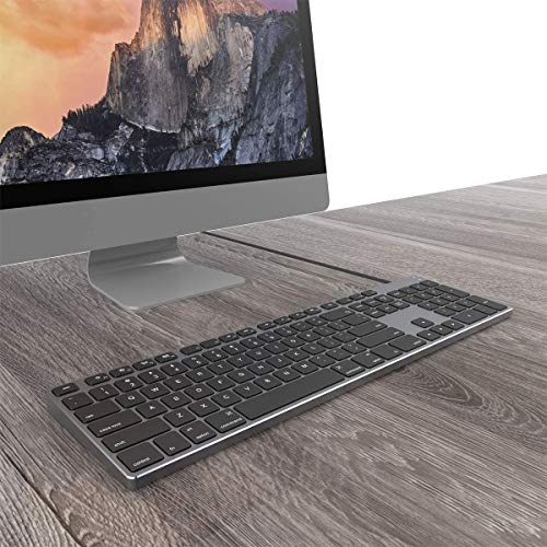 9H Aluminum USB Wired Keyboard with Numeric Keypad for Mac & PC | Compatible with Mac Pro, Mini, iMac, MacBook Pro/Air, Laptops and PC Computers - color: Black
