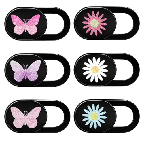 6 Pcs Webcam Cover Slide Butterfly Flower Design Ultra-Thin Laptop Camera Cover Slide Web Cam Privacy Blocker for Laptop Desktop Computer Smartphone Tablet to Protect Your Privacy and Security