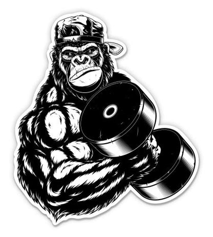 Lifting Weights Work Out Gorilla - 3" Vinyl Sticker - for Car Laptop I-Pad Phone Helmet Hard Hat - Waterproof Decal - size: 3"