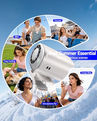 Clip-On Portable Fan with Ice Cooling, 20000 RPM Rechargeable Handheld Turbo Fan, 360° Rotating Detachable Clip, Mini Stroller Fan for Baby, Compact Travel Essentials, Summer Gifts for Women,White - color: White