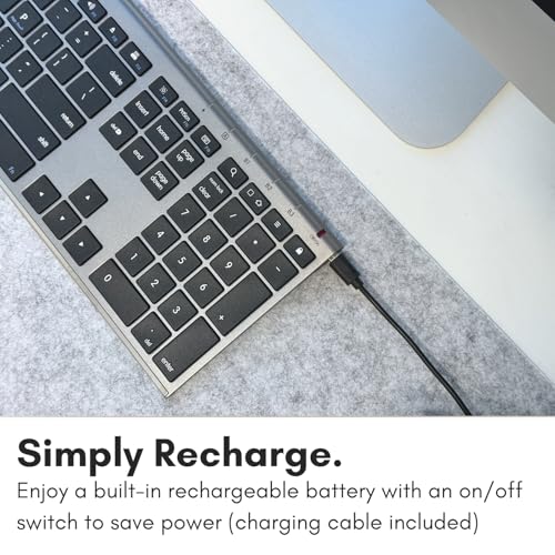 Macally Wireless Bluetooth Keyboard for Mac - Compatible Apple Keyboard or MacBook Pro/Air, iMac - Multi-Device, Up to 3 Devices with 110 Keys, 20 Shortcuts, Numeric Keypad, and Rechargeable - color: Space Gray
