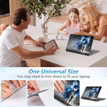 Universal Laptop Skin Sticker Decal with 2 Wrist Pad Skins, Waterproof Scratch Vinyl Cover for 11–15.6 Inch MacBook, HP, Dell, Lenovo, Cutable & Reusable,Blue Fire Fantasy Horse - color: Blue Fire Fantasy Horse