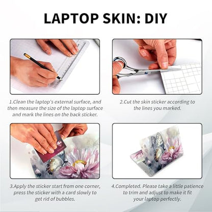 Universal Laptop Skin, DIY Cut-to-Fit Vinyl Cover Compatible with HP, Dell, Lenovo, Mac (13.3" to 15.6"), Anti-Scratch, No Residue & Bubble-Free Protective Decal Sticker, Butterfly Pink Flower - color: Butterfly Pink Flower