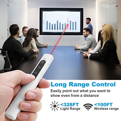 Presentation Clicker Wireless Presenter Remote with Hyperlink & Volume Remote Clicker for PowerPoint Office Classroom Presentation Remote Control Pointer Slide Advancer (Battery Included) - style: USB-White