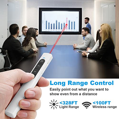 Presentation Clicker Wireless Presenter Remote with Hyperlink & Volume Remote Clicker for PowerPoint Office Classroom Presentation Remote Control Pointer Slide Advancer (Battery Included) - style: USB-White