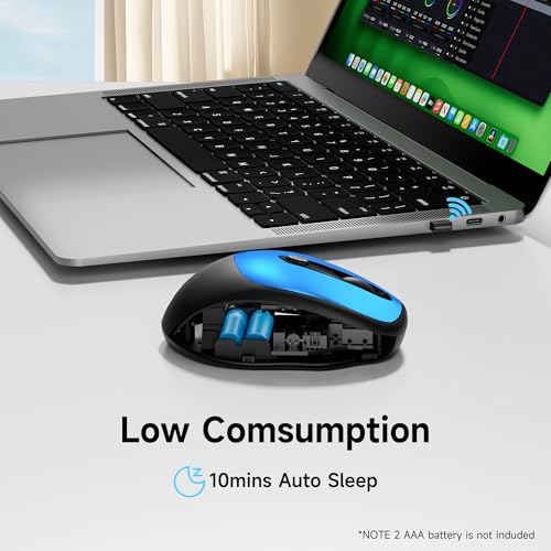 memzuoix Wireless Mouse, 2.4GHz Nano Receiver, 3 DPI Levels (800/1200/1600), 6 Buttons, Compatible with PC/Mac/Laptop (Blue) - color: Blue