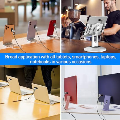 AboveTEK Laptop Lock, Tablet Lock Security Cable, 2 Keys Sturdy Steel iPad Locking Kit w/Adhesive Anchors, Anti Theft Hardware Protection for iPhone Mobile Notebook Computer Monitor MacBook Laptop