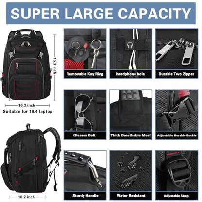 SINVICKO 18.4 Laptop Backpack for Men, Extra Large Gaming Backbag, TSA Friendly Big Capacity Heavy Duty Travel Computer Bag RFID Anti-theft Pocket Backbag,21.2 * 15.5 * 11.5inch Red - color: Rfid 18.4 Inch Red