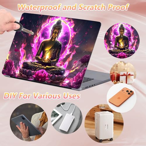 Laptop Skin Sticker Decal 12" 13" 13.3" 14" 15" 15.6",Waterproof Scratch Resistant Vinyl,Reusable Easy to Apply,for MacBook HP Dell Notebooks Netbooks Laptop,2 Wrist Pads,Buddha Statue Purple - color: Buddha Statue Purple